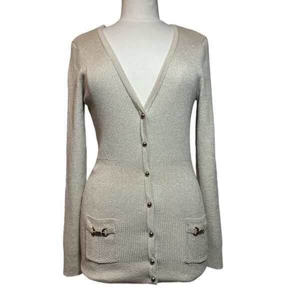 White House Black Market Sweaters - White House Black Market Tall Metallic Cardigan